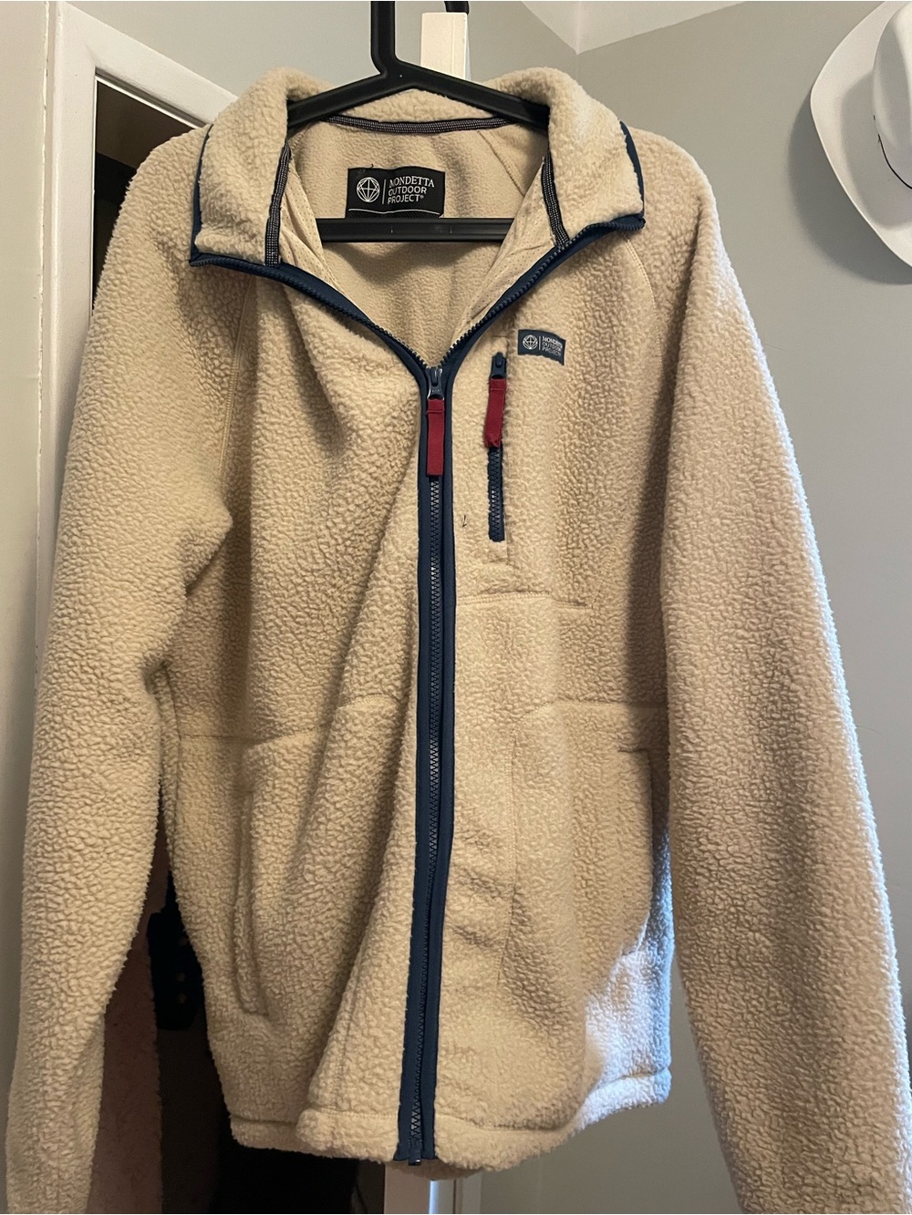 Mondetta Cream Sherpa Fleece Jacket with Navy Trim
